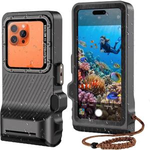 Diving Phone Case for iPhone 17 16 15 14 13 Pro Max Galaxy S25 S24 S23 Ultra, 50ft/15m Professional Waterproof Underwater Case with Real Touchscreen, Universal Camera Housing for Snorkeling (Black)