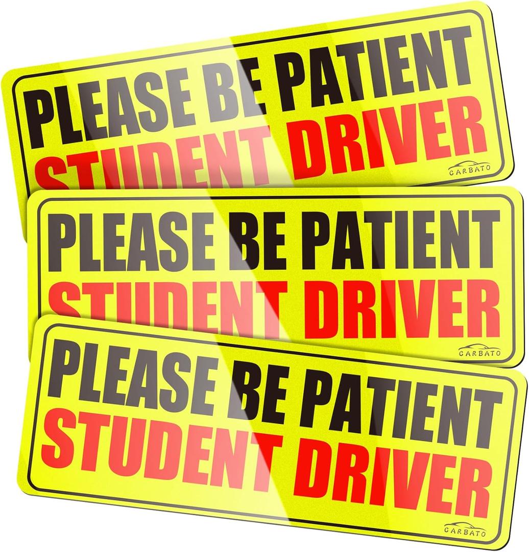 Student Driver Magnet for Car - Upgraded Please Be Patient Student Driver Vehicle Bumper Magnetic Sticker, Stronger Magnetic New Student Driver Safety Warning Reflective Signs for Beginner, Set of 3 (Yellow&red-thicken)