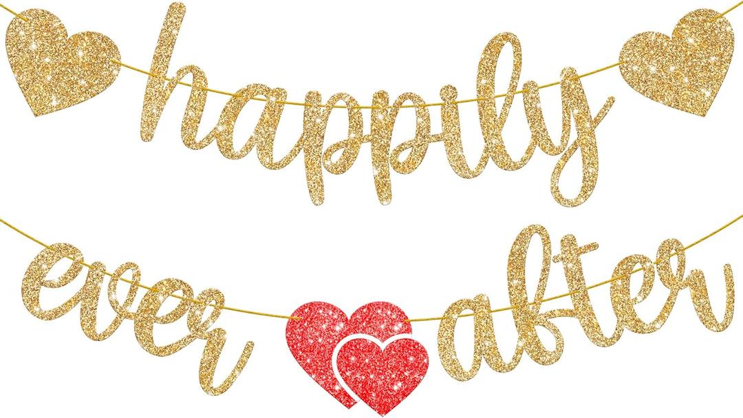 KatchOn, Gold Happily Ever After Banner - 10 Feet | Glitter Happily Ever After Sign for Bridal Shower Decorations | Wedding Shower Decorations | Wedding Decorations for Home Party, Engagement Party