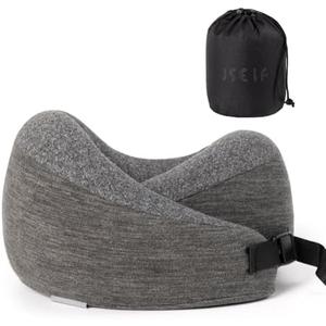 JSELF Travel Pillow, Memory Foam Travel Neck Pillow for Airplanes, Double Support to The Neck, Head, and Chin, 360º Ergonomic Design Full Neck Surround Pillow for Office, Airplanes & Car (Dark Gray)