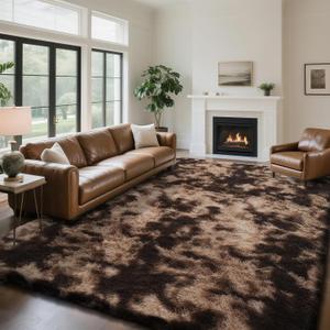 yongyangjuxin Fluffy Rug Shag Area Rug, Mottling Brown 10x14 Area Rugs for Bedroom, Super Soft Shag Rugs for Living Room Bedroom Kids Room Home Decor, Upgrade Anti-Skid Rectangular Fuzzy Rug