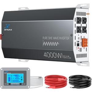 4000W Pure Sine Wave Inverter 48V DC to 110V/120V AC Converter, 8000W Peak, High-Efficiency Off-Grid Power Inverter for Solar System, 4 AC Outlets, USB & Type-C, LCD Remote Control
