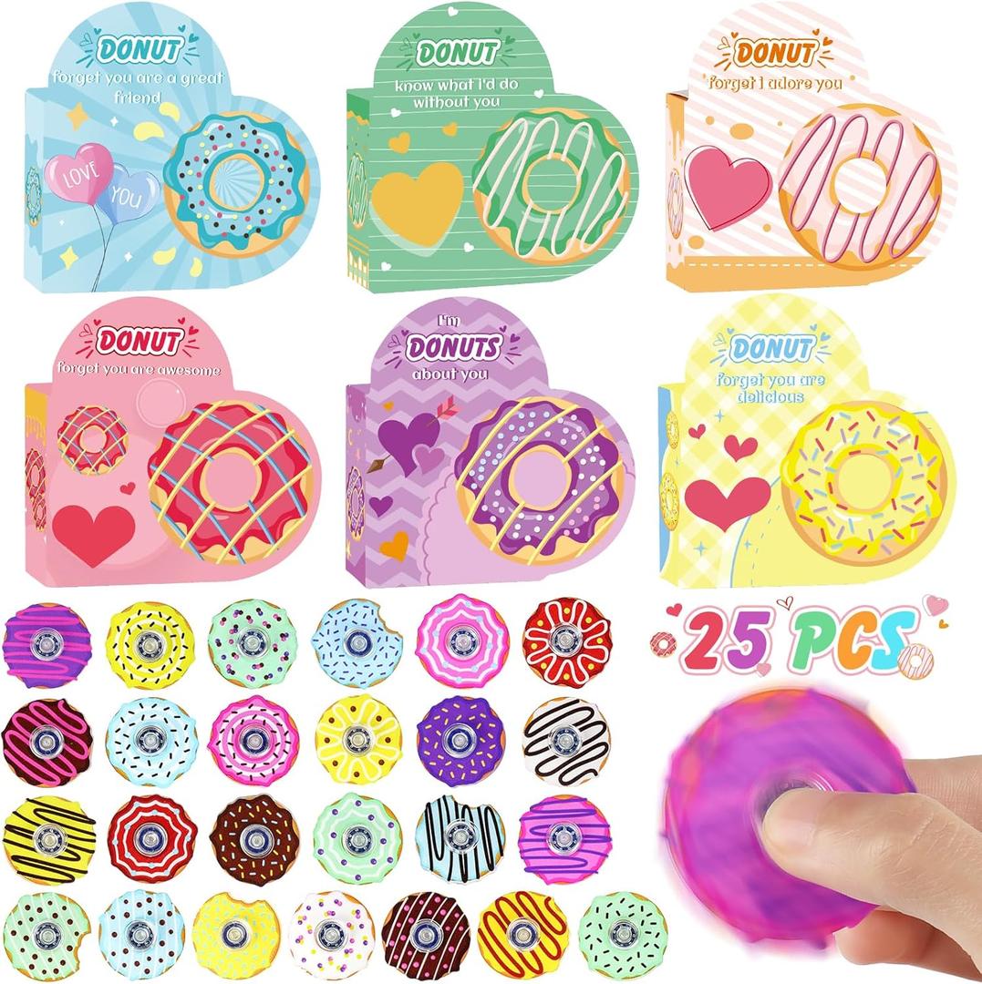 Valentines Day Cards for Kids Classroom, 25PCS Valentines Day Gifts for Kids with Fidget Spinner and Heart Box, Stress Relief Toy, Valentine's Cards for Kid School Boys Girls Party Favors Exchange