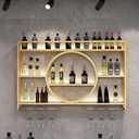 Metal Wine Rack Bar Shelves Wall Mounted Kitchen Storage With Wine Glass Holder Liquor Shelf Mini Bar Liquor Bottle Display Shelf for Kitchen Dining Room Bar Decoration Gold/Black ( Color : Gold , Siz (100*80*15)