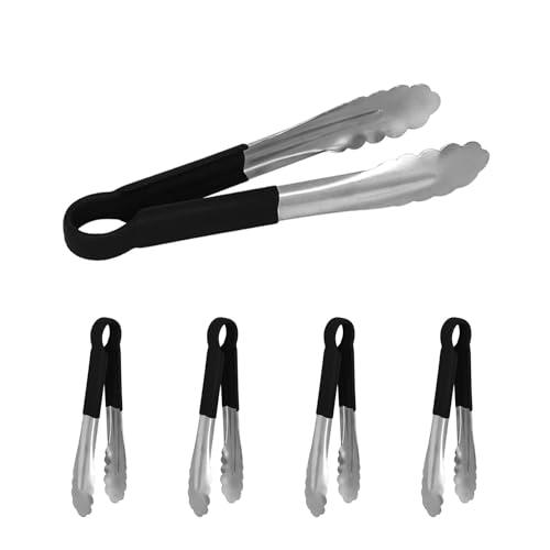 LZMS 3pcs 9 1/2" Black Atmospherei Stainless Steel Grill Tongs,Kitchen Tongs with Non-Slip Grip for Cooking,BBQ,Buffet Dinner