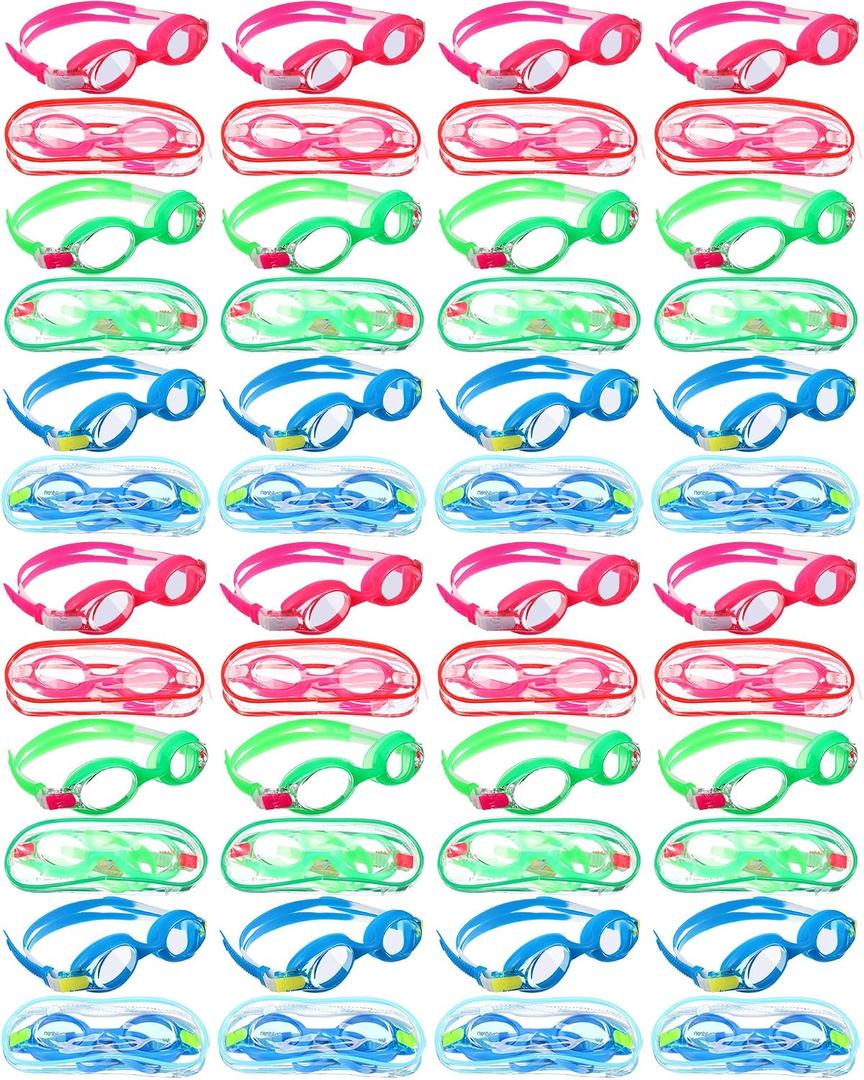 Hoteam Swim Goggles for Kids 4-9 Wide Vision Swimming Goggles Anti Fog Pool Goggles with Cases Boys Girls (24 Pairs)