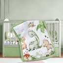3 Pcs Baby Crib Bedding Set Safari Animals Dinosaurs Bear Woodland Animals Jungle Crib Set Includes Quilt, Fitted Sheet, Skirt for Baby Boy Girl(Green,Dinosaur)