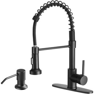 OWOFAN Kitchen Sink Faucet with Soap Dispenser Kitchen Faucet with Pull Down Sprayer Stainless Steel Single Handle High Arc Pull Out Black Faucet for Bar Laundry RV Utility Sink