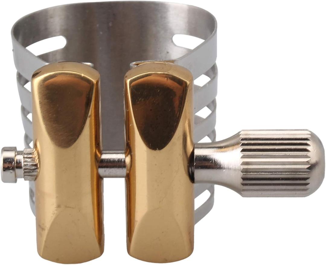 Mxfans Twin Screws Adjustment Alto Saxophone Mouthpiece Sax Ligature Silver for Plastic Mouthpieces