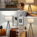 ELYONA Farmhouse Wood Tripod Floor Lamp, Modern Reading Standing Lamp with 3 Color Temperatures LED Blub & Nature Linen Shade, Night Light for Living Room, Bedroom, Study Room, Office, Grey