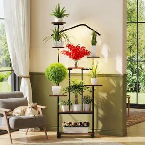 Zelvia 8-Tier Corner Plant Stand with Grow Lights 65" Tall Metal Indoor Plant Shelf, Multi-Level Display for Plants & Flowers, Ideal for Bedroom Living Room Patio (with Roller)