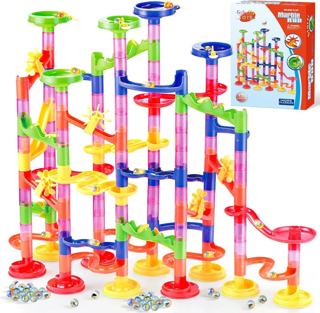 Gifts2U Marble Run Toy, 130Pcs Educational Construction Maze Block Toy Set with Glass Marbles for Kids and Parent-Child Game, 18.11 x 17.32 x 18.11 inches