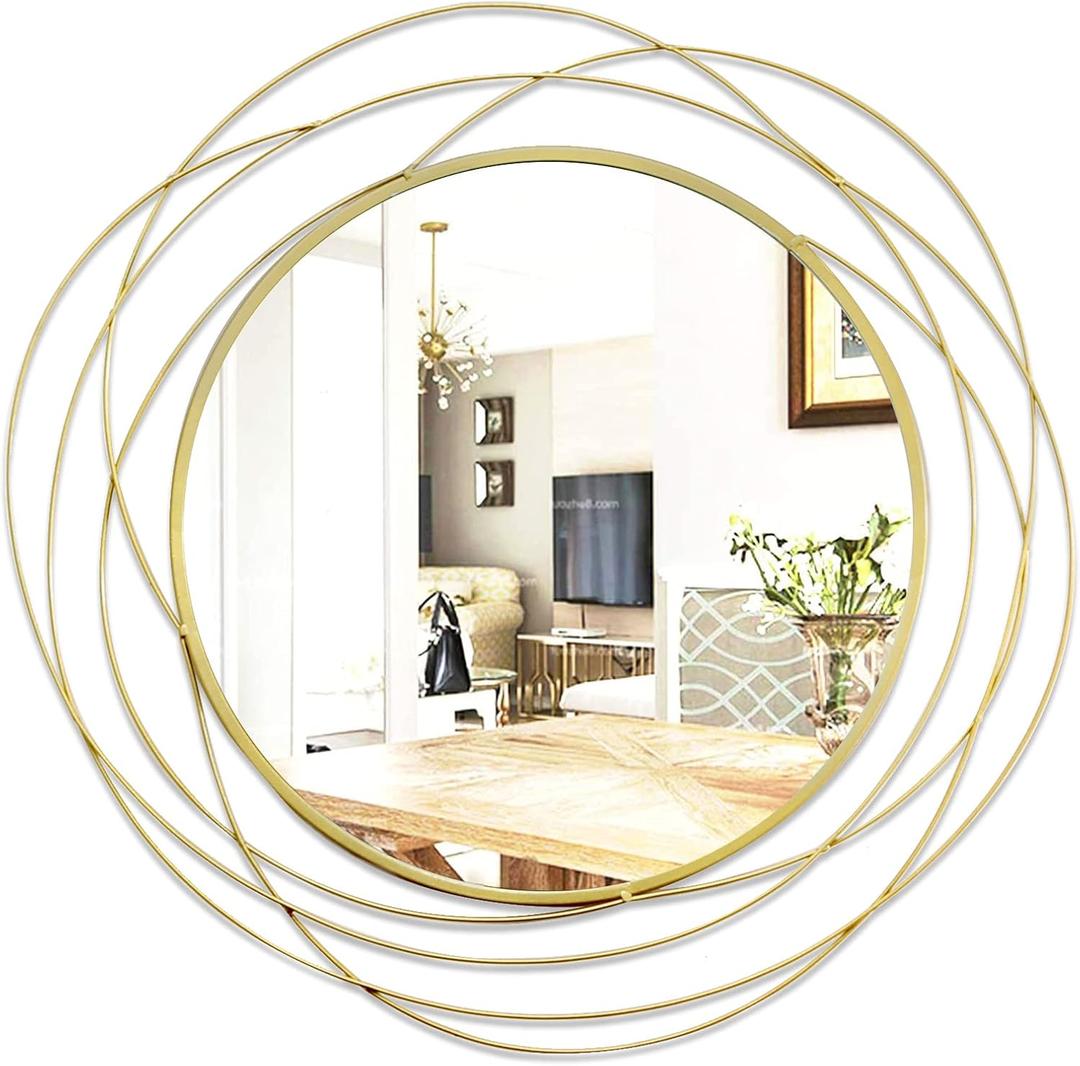 ironsmithn Round Mirror, Gold Metal Frame Mirror with Orbital Design, Rounded Hanging Mirrors Decorative, Circle Wall Mirrors for Bathroom Vanity, Living Room or Bedroom, 26.8" x26.8"