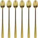 Long Handle Iced Tea Spoons, 6 Pcs 9.5-Inch Stainless Steel Dessert and Coffee Mixing Spoons for Milkshakes, Ice Cream, Cocktails, Cold Drinks (Oval)