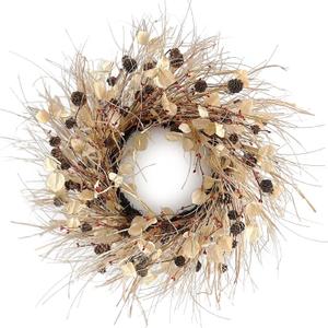 Fall Wreath for Front Door 24 Inch Fall Door Wreaths, Large Autumn Wreath with Berry Pinecones and Raffia, Grapevine Decor for Door Wall Window Home and Halloween Christmas Thanksgiving Decoration