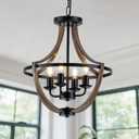 16.5 Inch Wood Farmhouse Chandelier, Black Dining Room Light Fixture, 4-Light Rustic Kitchen Chandelier for Dining Room, Adjustable Hanging Light Fixtures for Kitchen Island Entryway Foyer Hallway