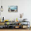 BHSUUHIT Nautical Boat on Beach Wall Art Coastal Painting Wall Decor Ocean Seagull Seascape Canvas Posters Sea Bird Farmhouse Prints pictures for Seashore Bathroom Bedroom Living Room(16x12in Canvas)