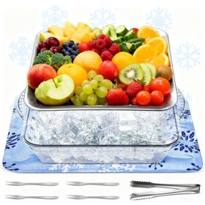 Meanplan 8 Pcs Chilled Serving Tray for Parties & Reusable Freezable Ice Mat Sheets for Coolers and 11.8" Ice Mat Chill for Food Trays 9" Cold Served Trays for Cheese Deli Meat Veggie Plates Picnics