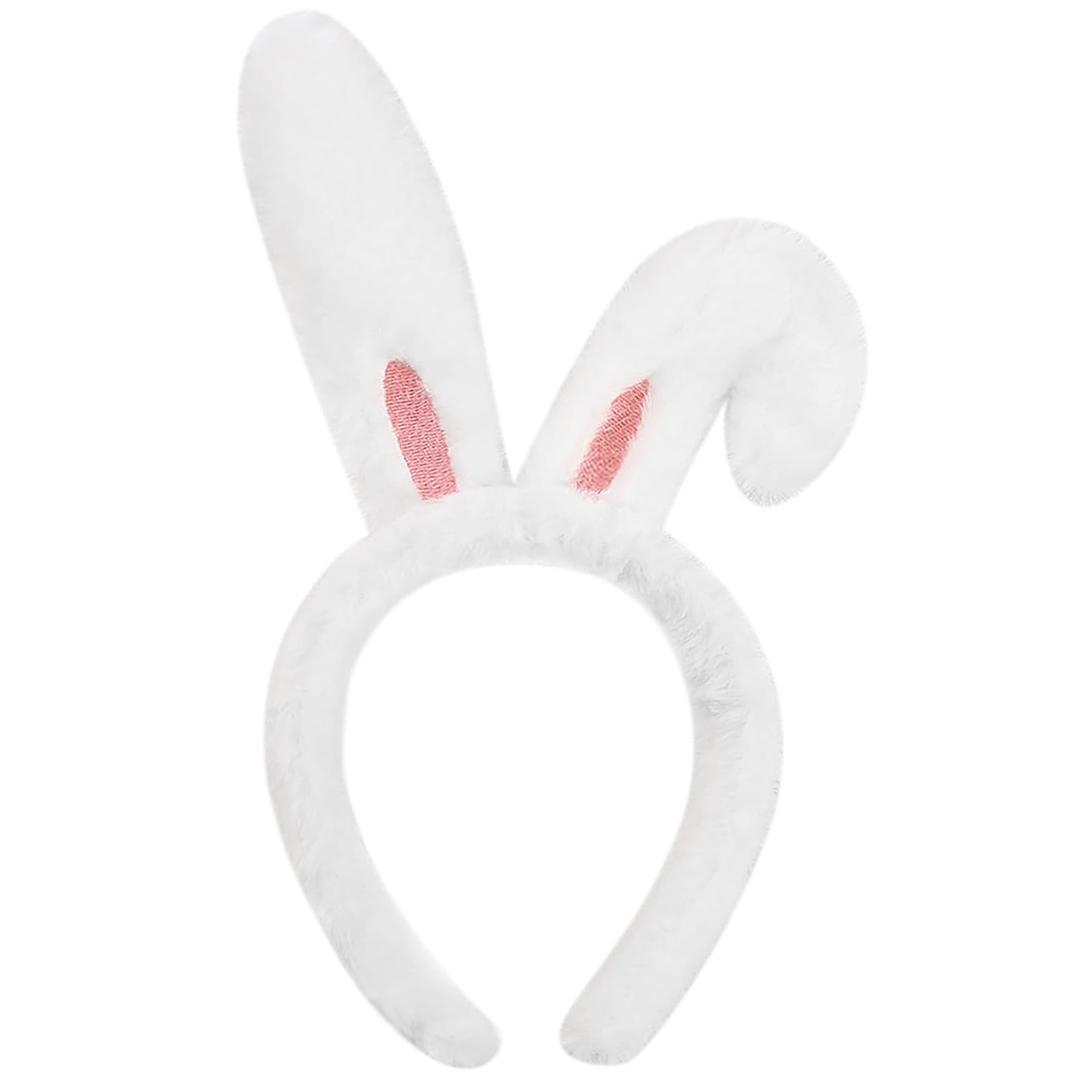White Bunny Ears Headbands for Women Cute Easter Rabbit Hair Bands with Tipped-Up Ears Plush Rabbit Hair Hoops for Party Cosplay Easter Festive Hair Accessories for Egg Hunts Spring Celebrations (1 Count (Pack of 1), Style-03)