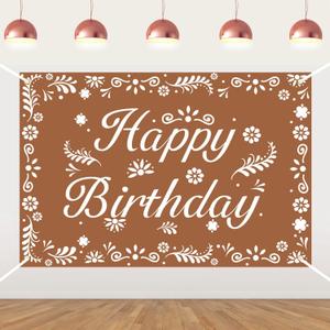 Talavera Happy Birthday Backdrop Brown Mexican Papel Picado Backdrop Banner Fiesta Themed Photography Background for Kids Adults Birthday Party Cinco De Mayo Fiesta Supplies