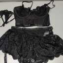 Donnalla Womens Lingerie Set Sexy Outfits Lace V Neck Bra G-String Mesh Mini Skirt Push Up Nightwear, Black(No Stocking) 1XL