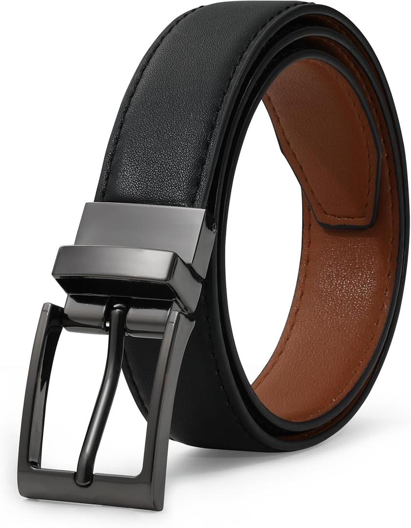 AWAYTR Reversible Kids Belts for Boys - Black and Brown Leather Belt for School Uniform Casual Jeans, Size: Fit Waist: 21"-25" (Rec 6-8yrs)