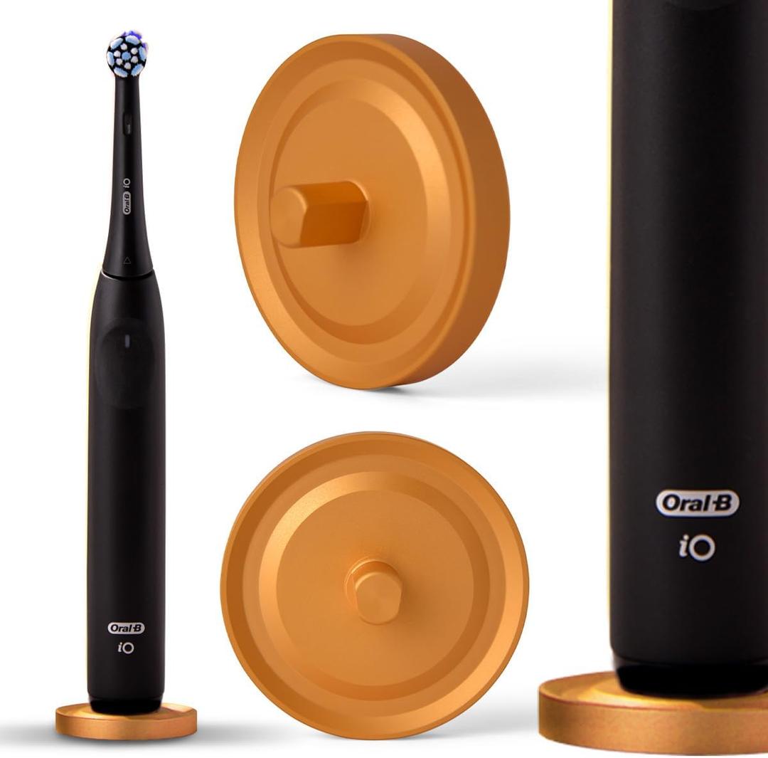 Gold Oral-B Compatible Electric Toothbrush Holder for Bathroom, Aluminum Oral B Toothbrush Holder with Hygienic Drip Capture Stops Toppling with Metal Toothbrush Stand, Matte Gold - Pack of 1