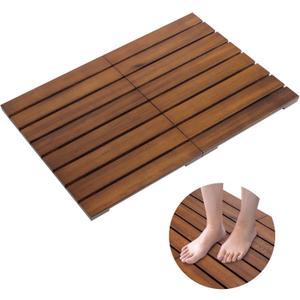 Premium Teak Shower Mat, 23.2" x 16.2" Foldable Wood Bath Mat, Non-Slip Bathroom Mat, Floor Mat for Bathtub, Door, Spa, Sauna, Pool, Ideal for Indoor Outdoor