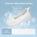 Women's Knit Slip On Walking Shoes - Comfort Ballet Flats with Rubber Sole & Arch Support (White)