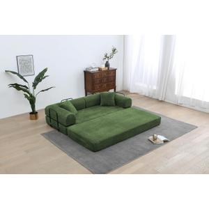 Convertible Sleeper Sofa Bed with Storage Pillow, Corduroy Futon Couch with Sturdy Frame for Small Spaces, Guest Bed, for Home Furniture, Apartment, Living Room, Bedroom (Olive Green)