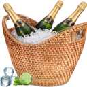 meekoo 1 Pack 6.2 L Handmade Rattan Wicker Champagne Ice Bucket with Removable Acrylic Liner Rattan Wicker Wine Beer Soda Bucket Outdoor Party Ice Tub Coastal Cooler Basket for Beach Coastal Decor