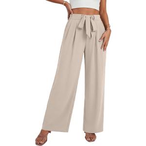 Lepunuo Women's High Waisted Wide Leg Flowy Pants Casual Palazzo Pants Work Adjustable Tie Knot Pants with Pockets, Medium