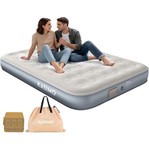 KASIMO Queen Air Mattress with Built-in Battery Powered Removable Pump, Blow Up Mattress Inflatable AirBed with Soft Suede Surface,Air Bed for Home Guests Camping