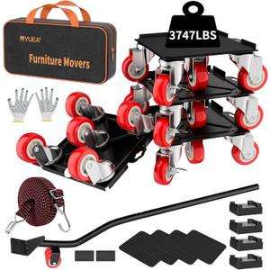 MYUEA Furniture Dolly, Furniture Movers with 5 Wheels, Carbon Steel Panel Heavy Duty Dolly, Maximum Load 37-47 LBS, Furniture Lifter with 5 360° Rotatable Rubber Universal Wheels(Black, 8.26x7.87 in)