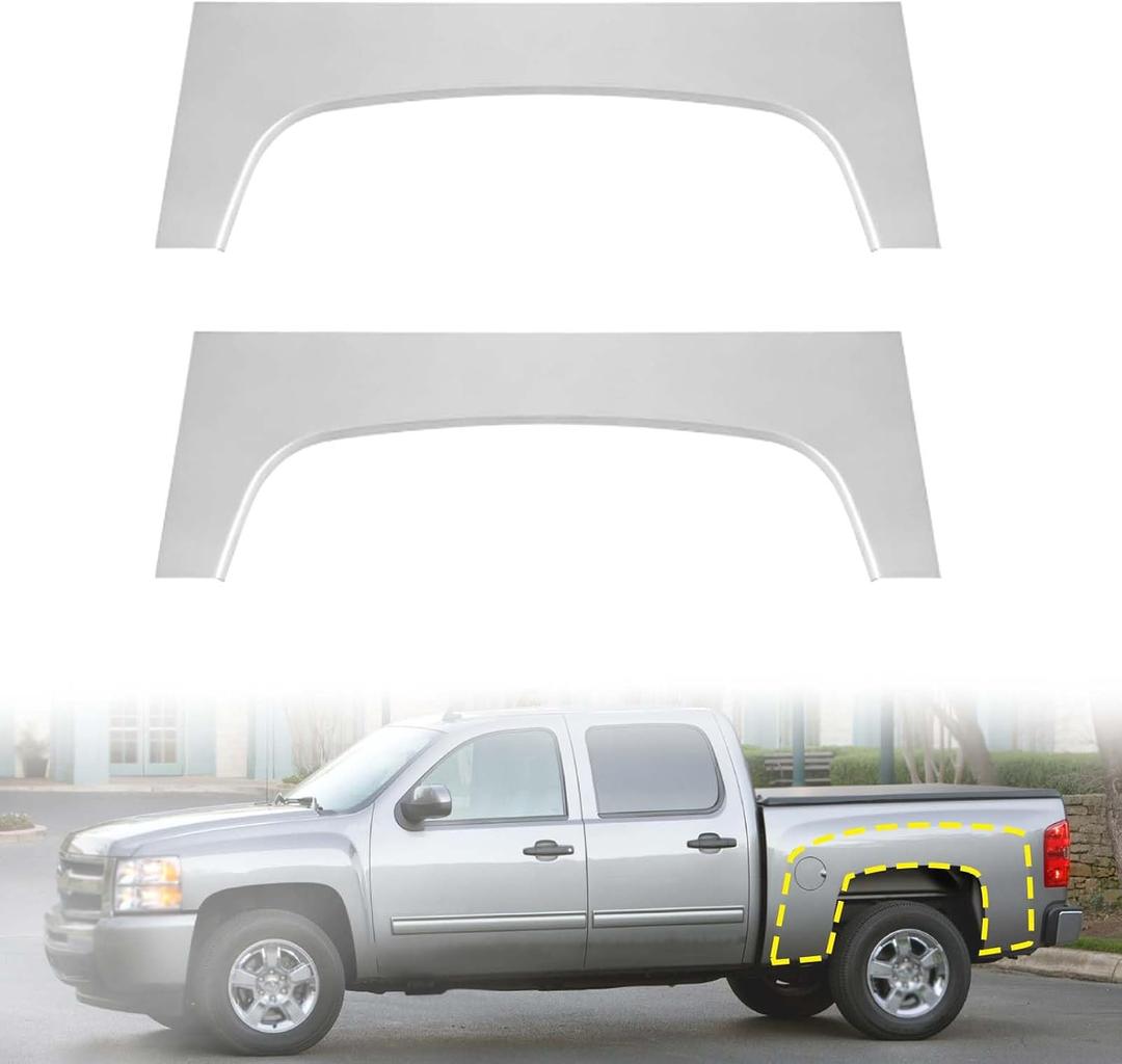 2PCS Wheel Arch Repair Panel Compatible with 2007-2014 Chevy Chevrolet Silverado 1500 2500HD 3500HD Truck Bed Rear Upper Wheel Arch Patch Quarter Panels Replacement Driver & Passenger Side (Silver)