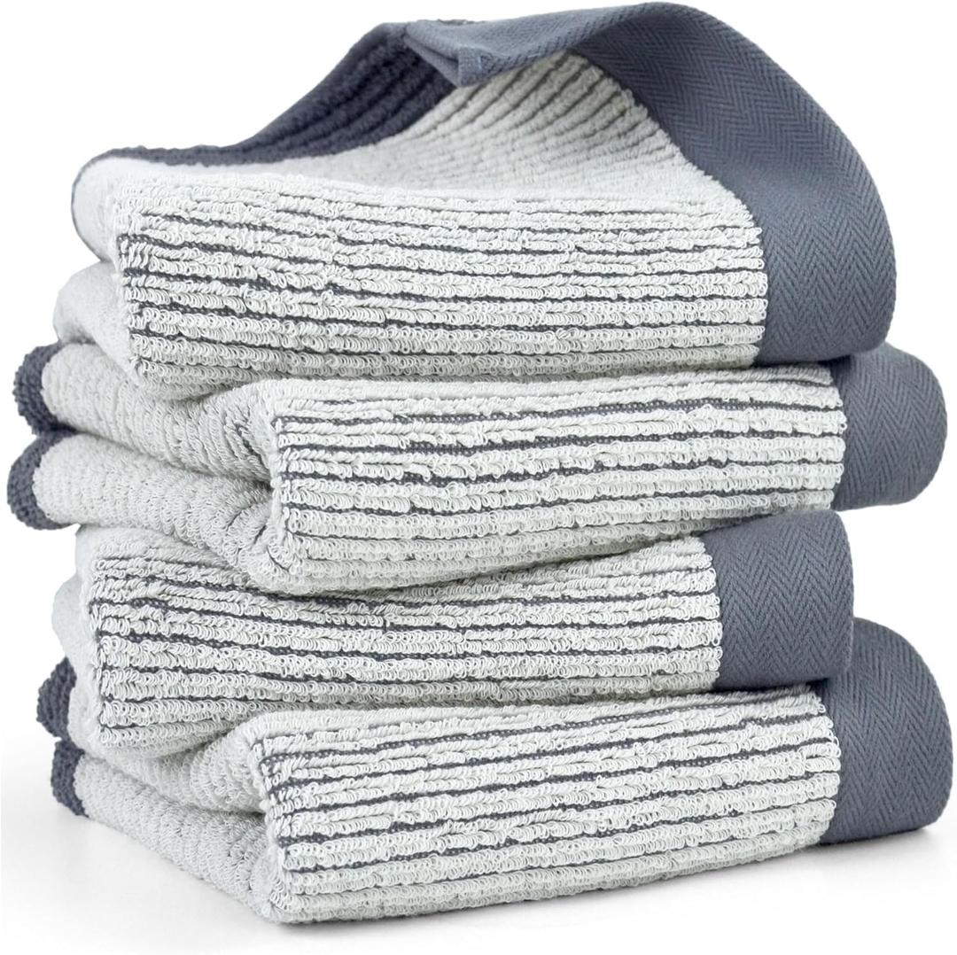 Cleanbear Gray Hand Towels for Bathroom with Textrued Lines, 100% Cotton, Stylish Towels for Guests, 28 x 13 Inches