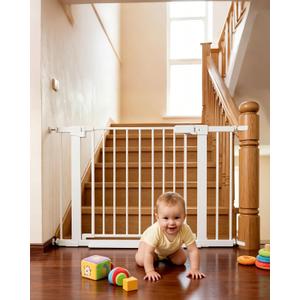 Miumoon 29.5"-40.6" Pressure Mounted Baby Gate for Stairs & Doorways | Dog Gate with 4 Main Rods & 2 Round Banister Adapters for Doorways & Stairs, Auto-Close Walk-Through Child Gate, 30.5" Tall