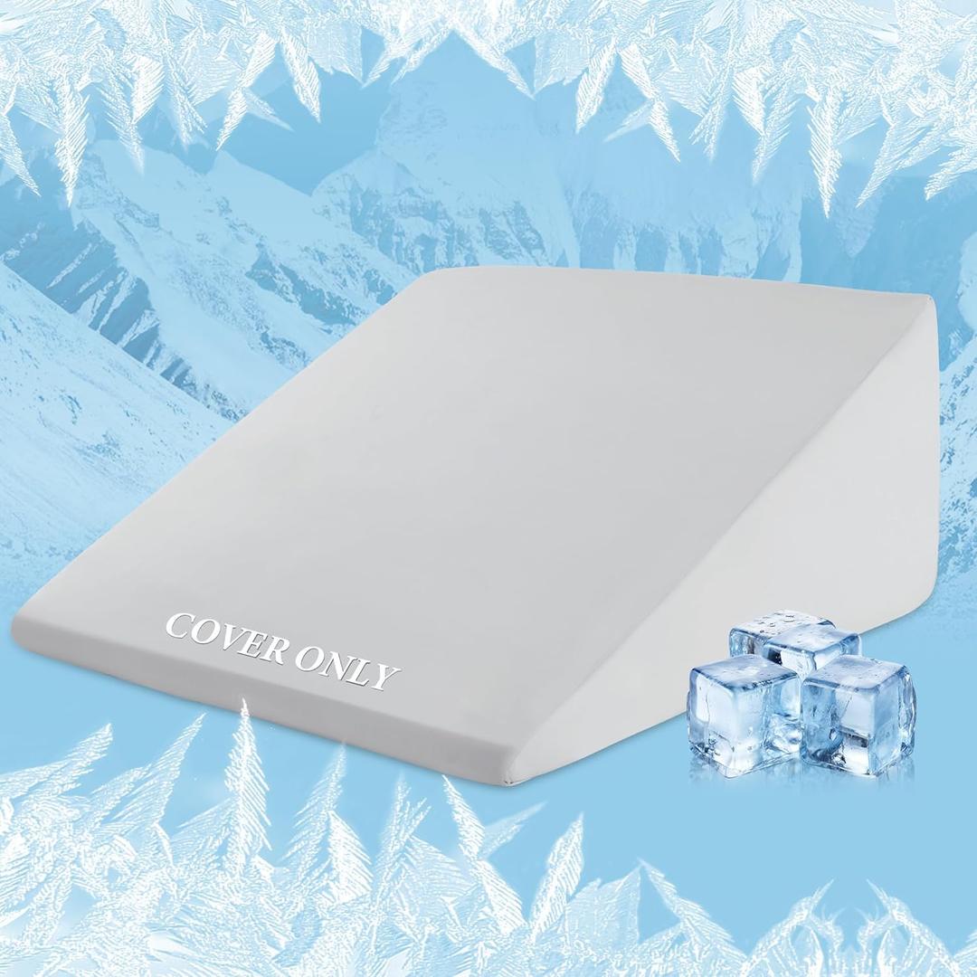 HOMBYS Cooling Bed Wedge Pillow Cover Q-max 0.4 Cool Pillowcases Super Soft & Skin-Friendly with Zipper Design, Removable & Machine Washable Pillowcase, (Light Grey, 25"x25"x8")