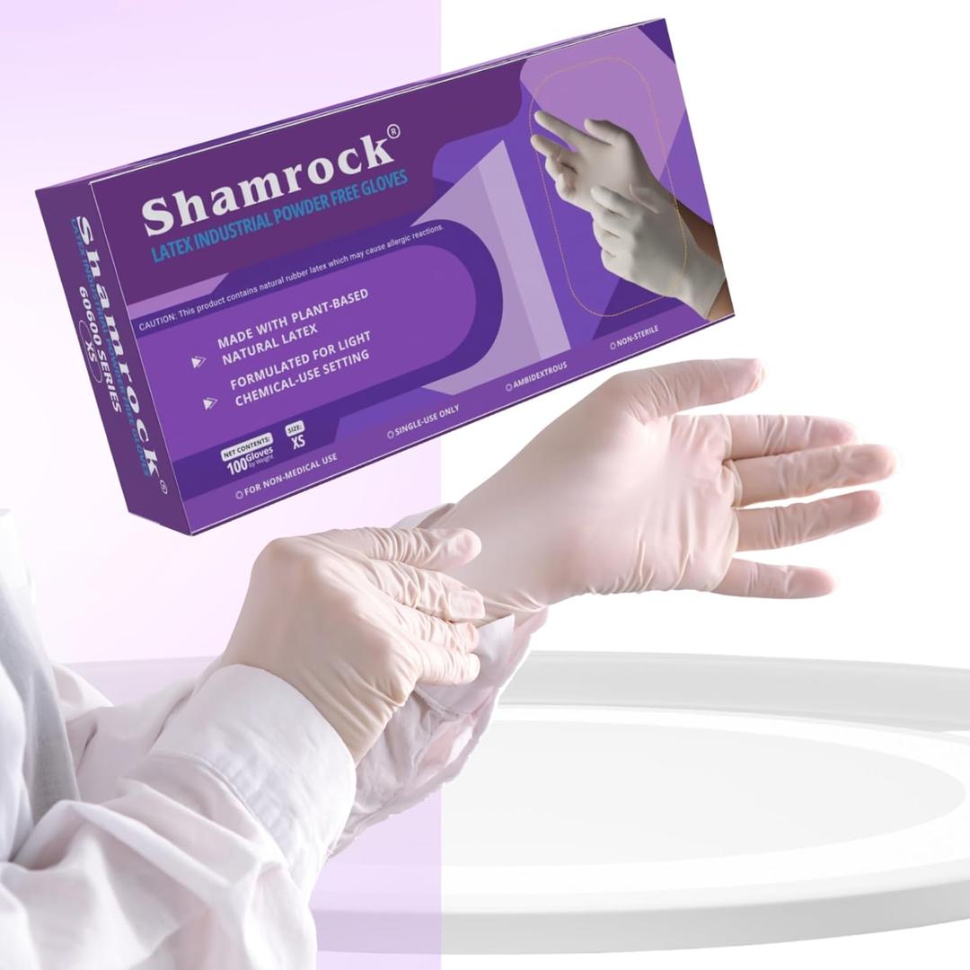 Shamrock Latex Industrial Gloves, 6 Mil, Powder-Free, Fully Textured, Disposable, Non-Medical, Multi-Purpose Use, Pack of 100, Small 
