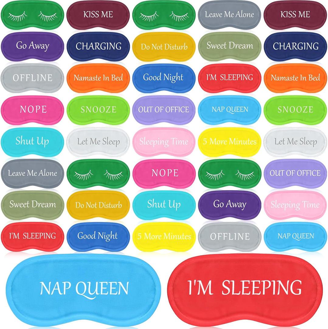Eurzom 40 Pcs Funny Sleep Eye Mask Soft Night Mask Bulk for Sleeping Blackout Blindfolds with Adjustable Strap for Women Men Kids Nap Meditation Party Travel Christmas Gifts Favors(Colorful)