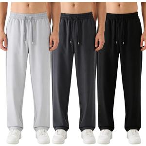 3 Pack Joggers for Men Quick Dry Loose Sport Running Trousers Wide Leg Elastic Waist Drawstring Pants (Black, XL)