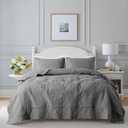 Dark Grey Damask Quilt California Cal King Size Bedding Sets with 2 Pillow Shams, Oversized Boho Bedspread Lightweight Soft Farmhouse Vintage Coverlet Jacquard Bed Cover for All Season, 3 Pieces