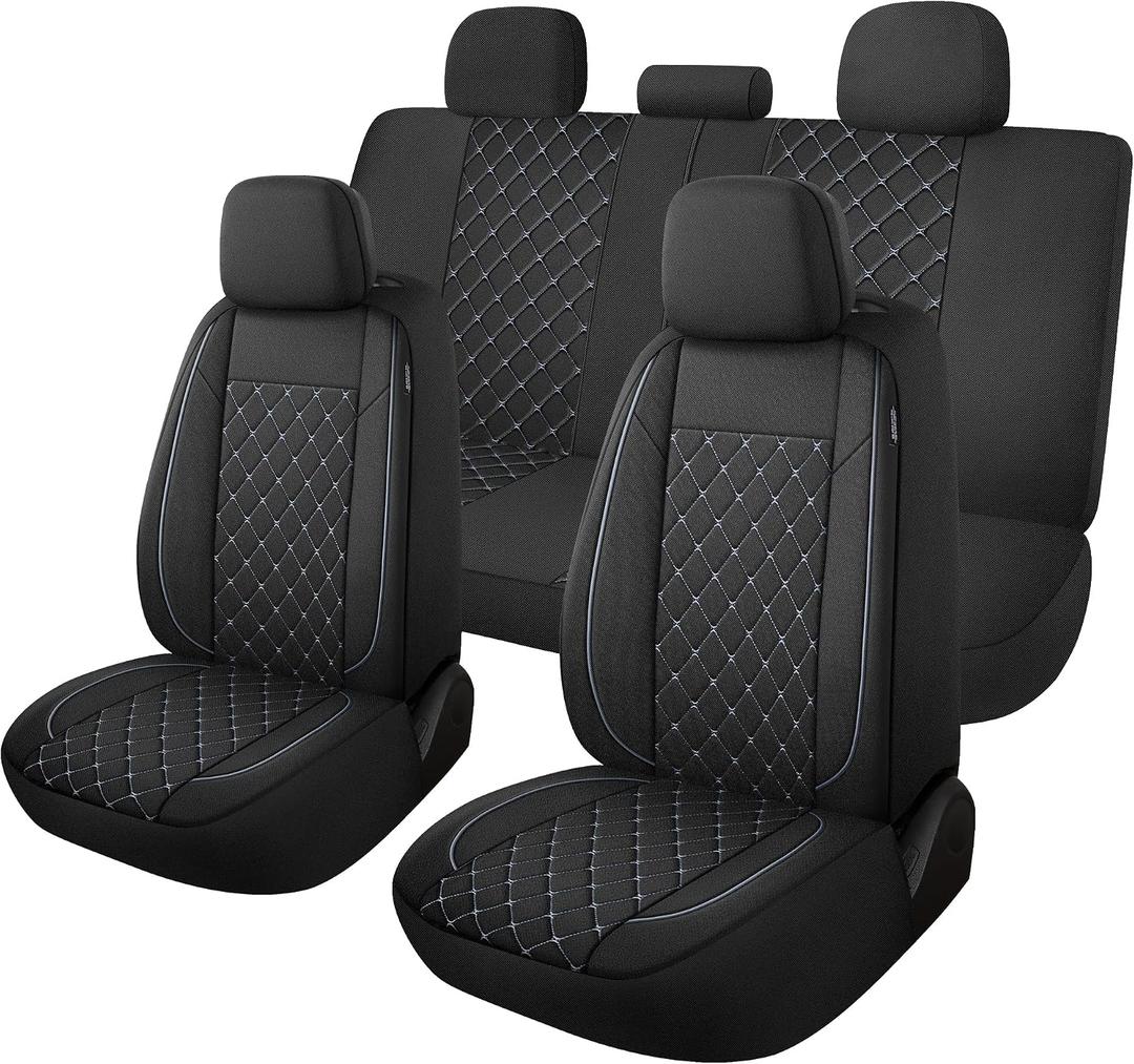 YGL Breathble Car Seat Covers Full Set,Washable Seat Covers for Cars,Premium Cloth Car Seat Protectors,Interior Covers for Cars,Sedan Van Truck SUV(Black/Gray)