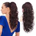 REECHO Ponytail Extension, 24" Claw Clip Ponytail Extension Wavy Ponytails Hair Extensions Jaw Clip on Pony Tails Natural Synthetic Hairpiece for Women Daily, Burgundy