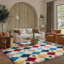 PureCozy Colorful 9x12 Area Rug for Living Room Washable Non Slip Neutral Soft Bedroom Checkered Carpet Rainbow Fluffy Modern Shag Fuzzy Indoor Large Aesthetic Bedroom Home Office Playroom Nursery