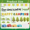 Justforjoyful Camping Bulletin Board Decoration Set Summer Camping Tents Cut Outs Happy Camper Trim Border Vintage Trailer Classroom Decor for Woodland Party School Chalkboard Wall Nursery Decor, 35.43 x 59.06 inches