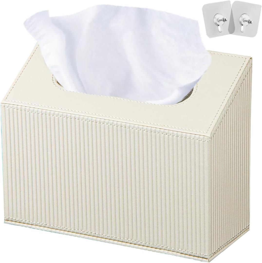 Hand Towels Box Cover Holder,PU Leather Hand Towel Case Compatible with Kleenex Disposable Paper Hand Towels (Beige White)