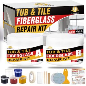 Porcelain Repair Kit, Bathtub Repair Kit, Porcelain and Fiberglass Tub Tile and Shower Kit Repair Chips Dents Cracks Scratches from Ceramic, Marble, Quartz, Resin, Acrylic (White, 100G)