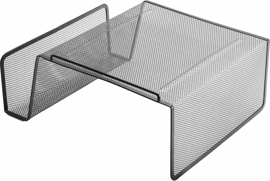 Lorell Mesh Steel Office Phone Stand for Desk, Angled with Storage Slot, 11.1" x 10.1" x 5.3", Black