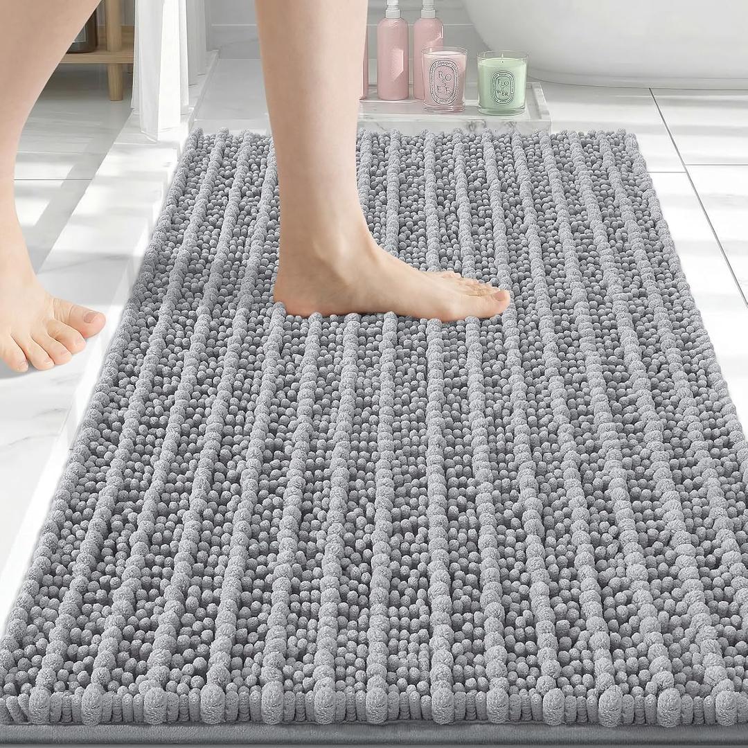 Arotive Luxury Bathroom Rugs 34x21, Extra Soft Thick Absorbent Shaggy Chenille Bath Rugs, Non-Slip Machine Wash Dry, Bath Mats for Bathroom Floor, Tub and Shower, Home Decor Accessories, Light Grey